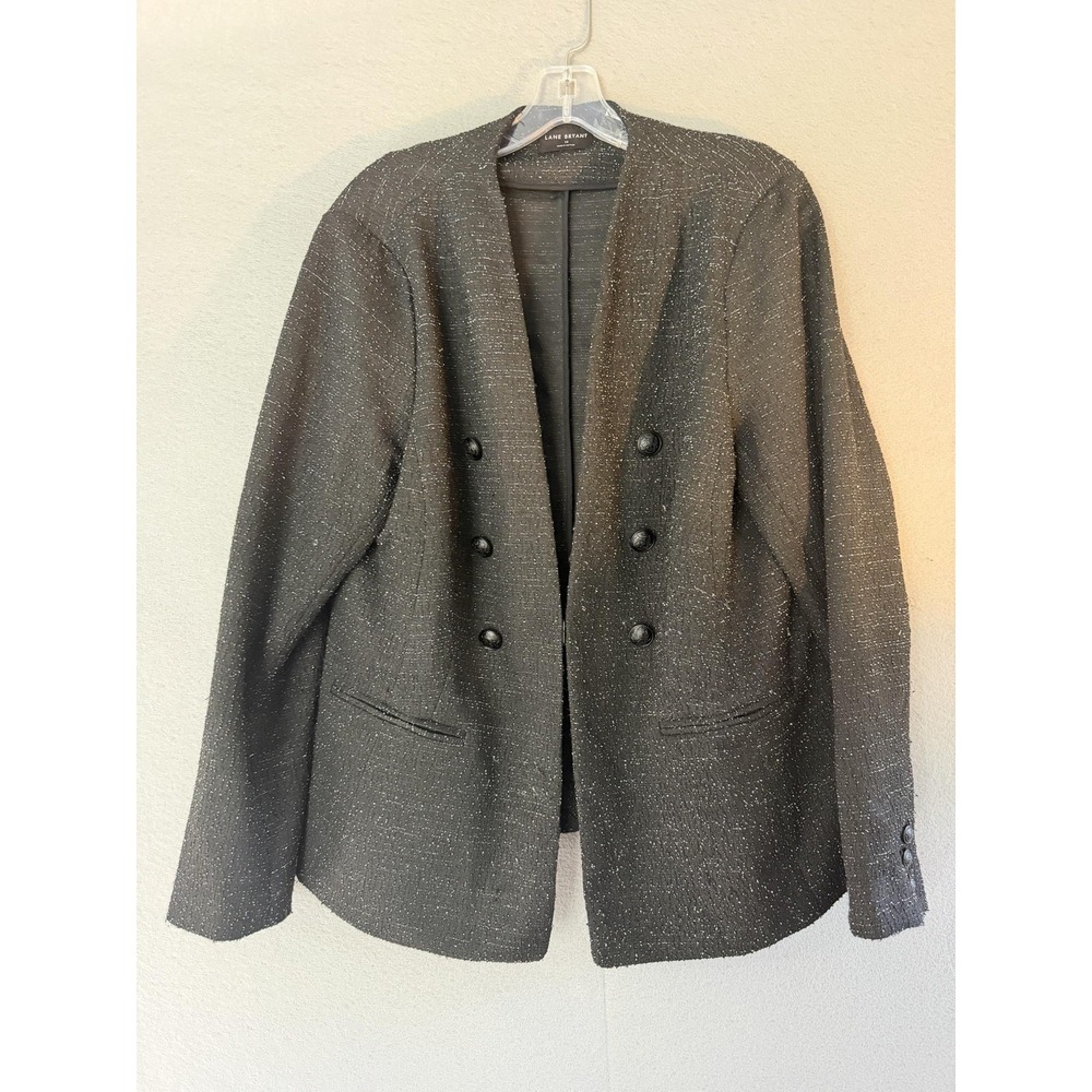 Lane Bryant Blazer Womens 16 Black Flecked Tweed 4 Button Lined Jacket Plus